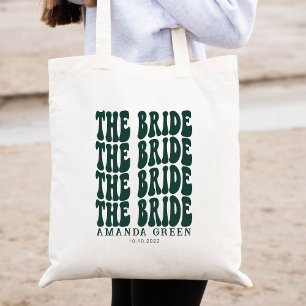 Emerald Green Trendy Boho Retro Personalized Bride Tote Bag