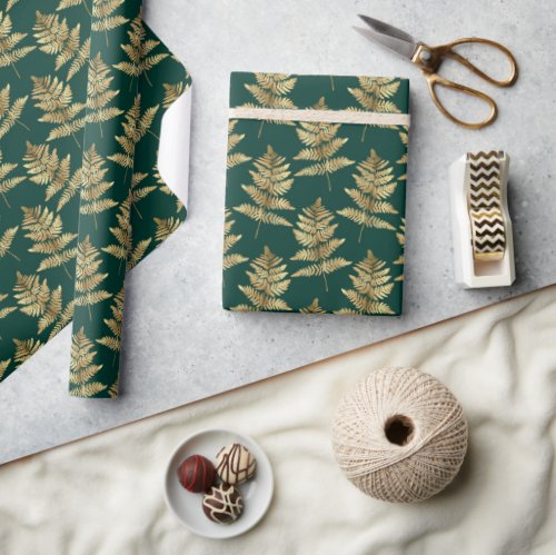 Emerald Green Tropical Gold Leaf Wrapping Paper