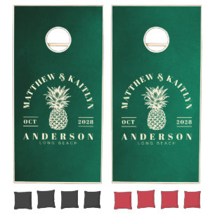 Emerald Green Tropical Pineapple Wedding Cornhole Set