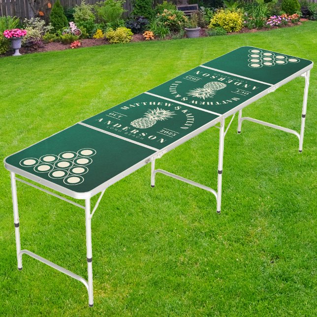 Emerald Green Tropical Pineapple Wedding Crest Beer Pong Table (Creator Uploaded)