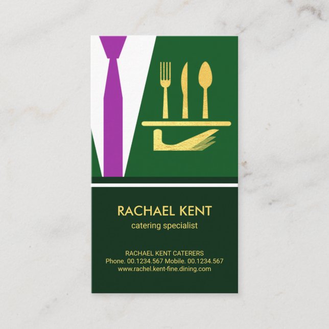 Emerald Green Tuxedo Apron, Butler Service Business Card (Front)