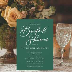 Emerald Green Typography Chic Bridal Shower Invitation