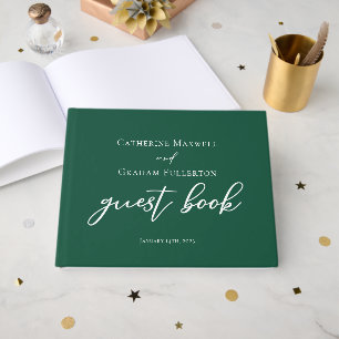 Emerald Green Typography Custom Forest Wedding Guest Book