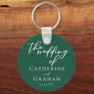 Emerald Green Typography Custom Forest Wedding Keychain