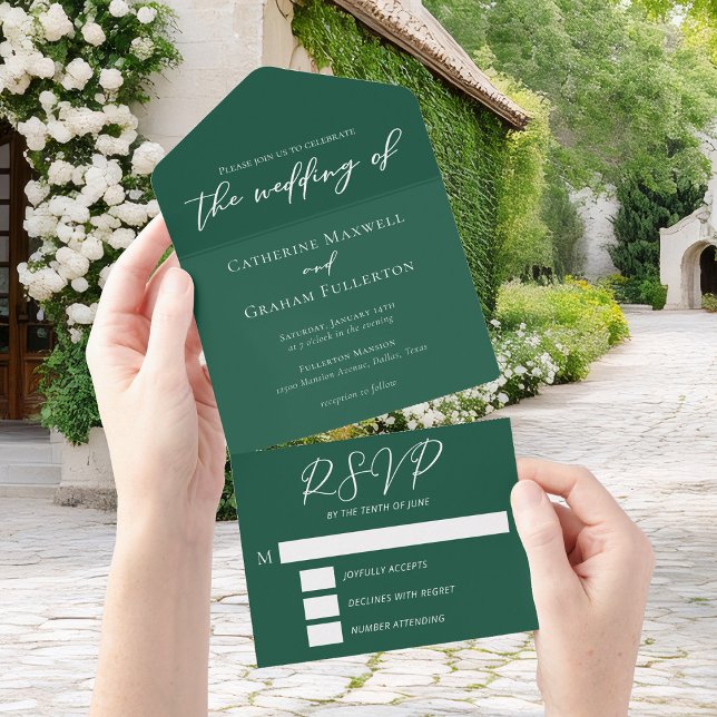 Emerald Green Typography Forest Wedding All In One Invitation (Creator Uploaded)