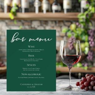 Emerald Green Typography Forest Wedding Bar Menu Foam Board