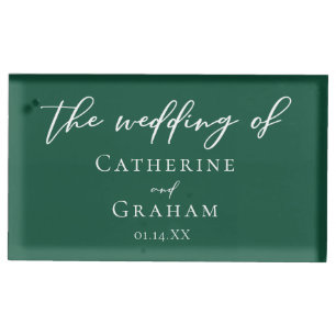 Emerald Green Typography Personalized Wedding Place Card Holder