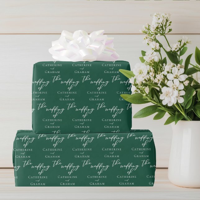Emerald Green Typography Personalized Wedding Wrapping Paper (Creator Uploaded)