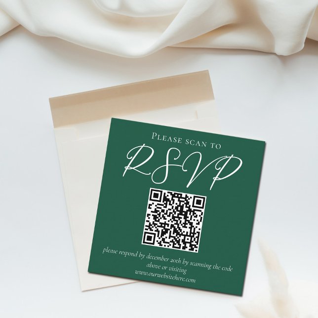 Emerald Green Typography QR Code Wedding RSVP Enclosure Card (Creator Uploaded)