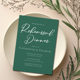 Emerald Green Typography Rehearsal Dinner Invitation