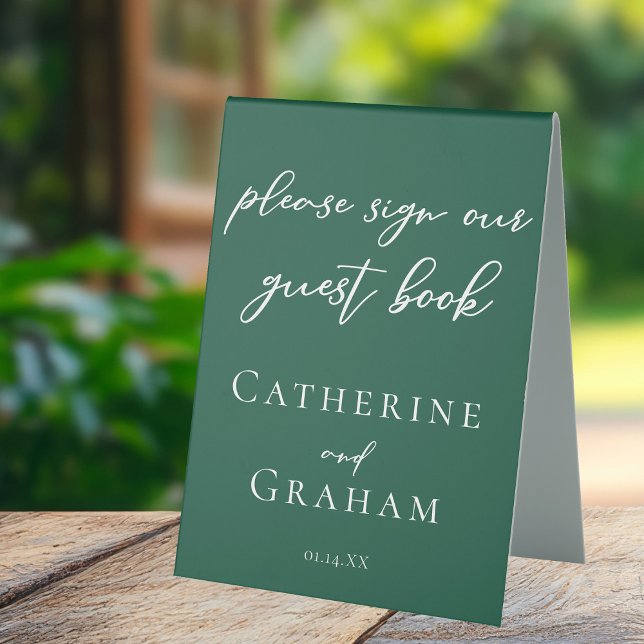 Emerald Green Typography Wedding Guest Book Table Tent (Creator Uploaded)