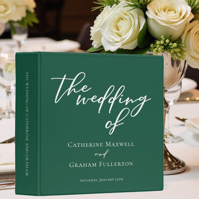 Emerald Green Typography Wedding Photo Album 3 Ring Binder (Creator Uploaded)