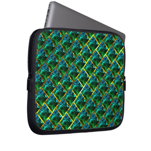 Emerald green under a grid with a metallic tone  laptop sleeve (Front Right)