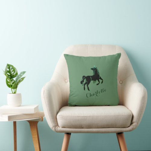Emerald Green Unicorn Personalized Throw Pillow
