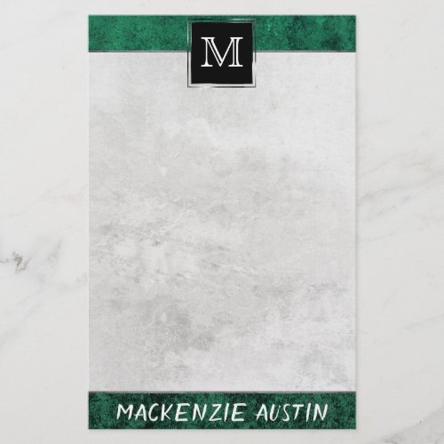 Emerald Green  Velvet Grunge Monogram Branding Stationery