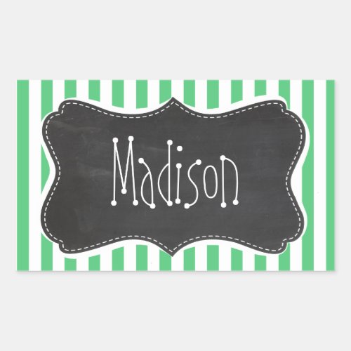 Emerald Green Vertical Stripes Vintage Chalkboard Rectangular Sticker