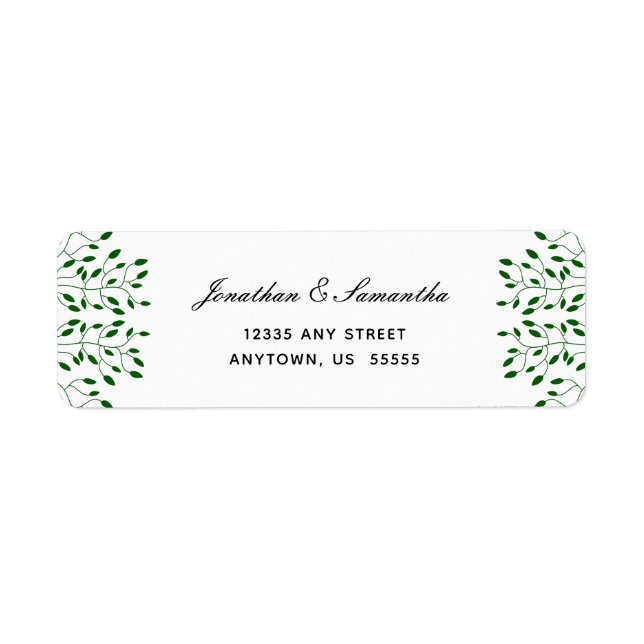 Emerald Green Vines Elegant Script Return Address Label (Front)