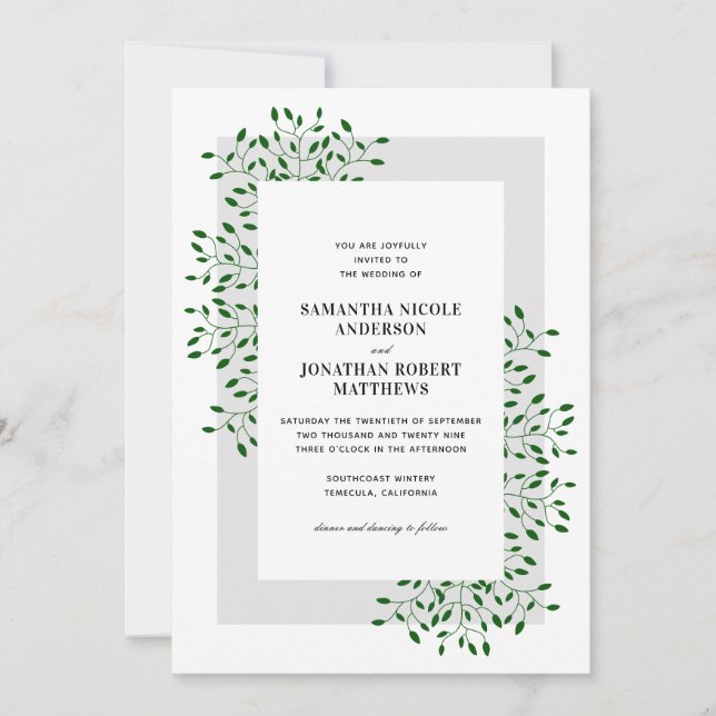 Emerald Green Vines Elegant Wedding Invitation (Front)