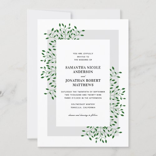 Emerald Green Vines Elegant Wedding Invitation
