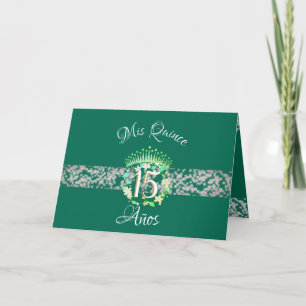 Emerald Green Vintage Boho Quinceañera Spanish Invitation