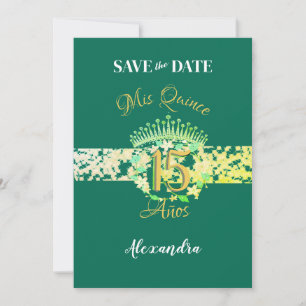 Emerald Green Vintage Boho Quinceañera Spanish Save The Date