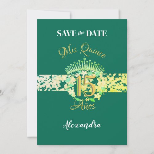 Emerald Green Vintage Boho Quinceaera Spanish  Save The Date