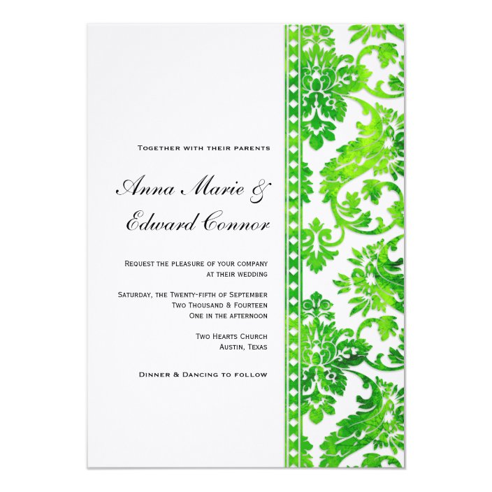 Emerald Green Vintage Damask Lace Wedding Invitation Zazzle Com