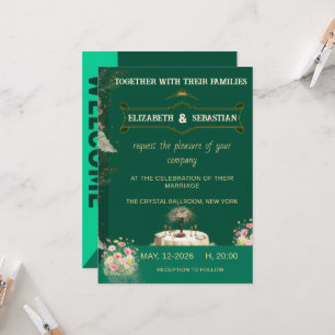 Emerald Green Vintage Floral Garden Wedding Invitation