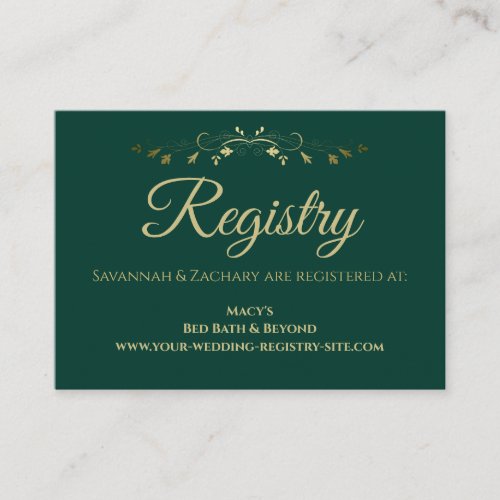 Emerald Green Vintage Gold Border Wedding Registry Enclosure Card