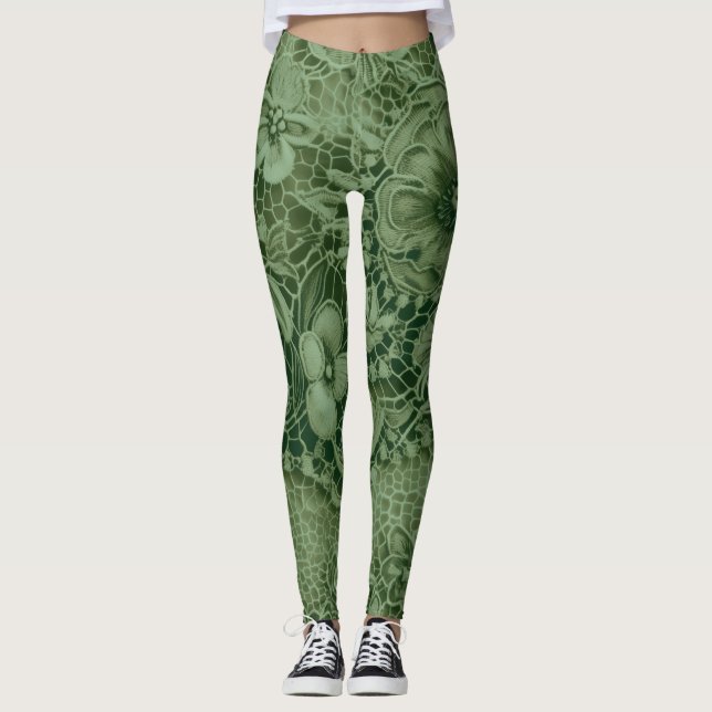 "Emerald Green Vintage Lace" Leggings (Front)