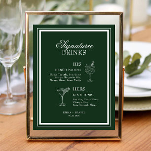 Emerald Green Vintage Signature Drinks Wedding Menu