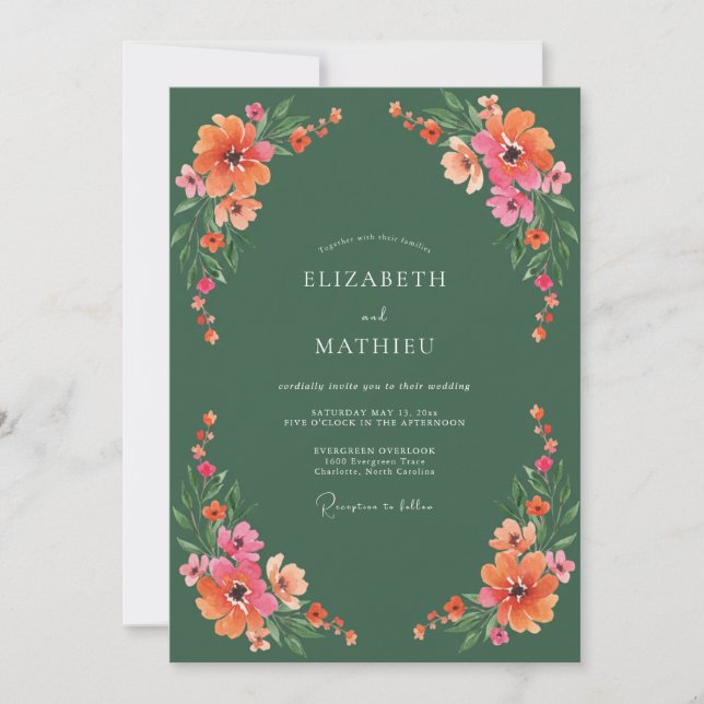 Emerald Green Vivid Botanical Wedding Invitation (Front)