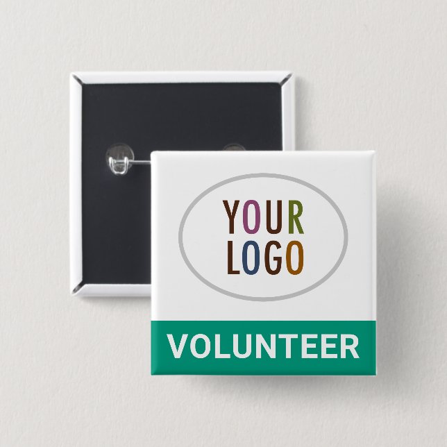 Emerald Green Volunteer Badge with Logo Square Button (Front & Back)