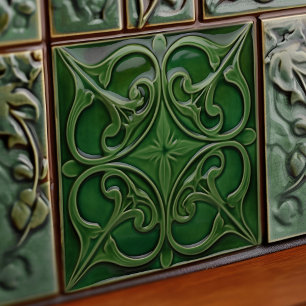Emerald Green Wall Decor Art Nouveau Ceram Ceramic Tile