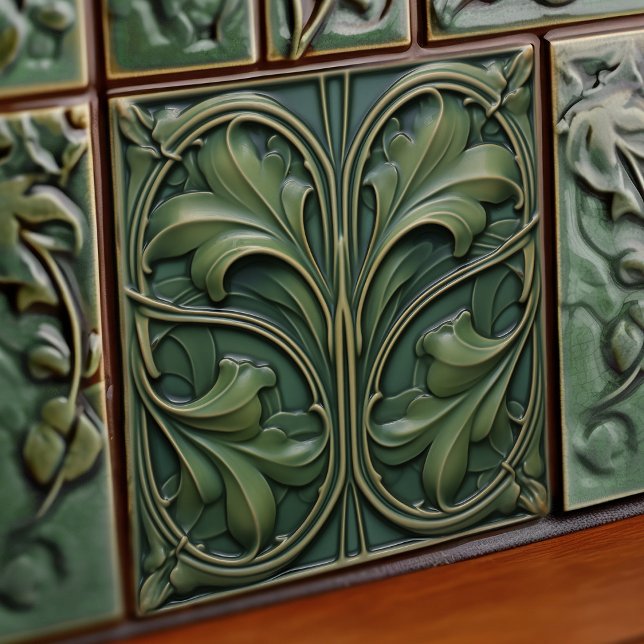 Emerald Green Wall Decor Art Nouveau Ceram Ceramic Tile (Creator Uploaded)