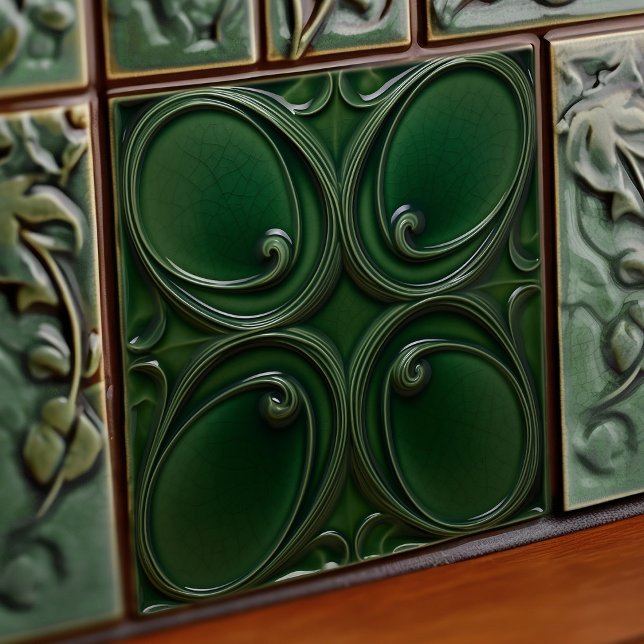 Emerald Green Wall Decor Art Nouveau Ceram Ceramic Tile (Creator Uploaded)