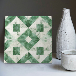 Emerald Green Wall Decor Art Nouveau Mosaic Ceramic Tile
