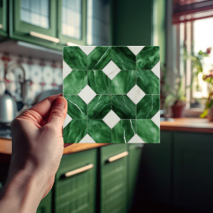 Emerald Green Wall Decor Art Nouveau Mosaic Ceramic Tile