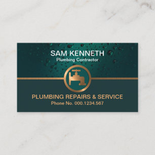 Emerald Green Water Drop Copper Faucet Tap Plumber Business Card