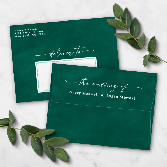 Emerald Green Watercolor A7 5x7 Wedding Invitation Envelope Zazzle