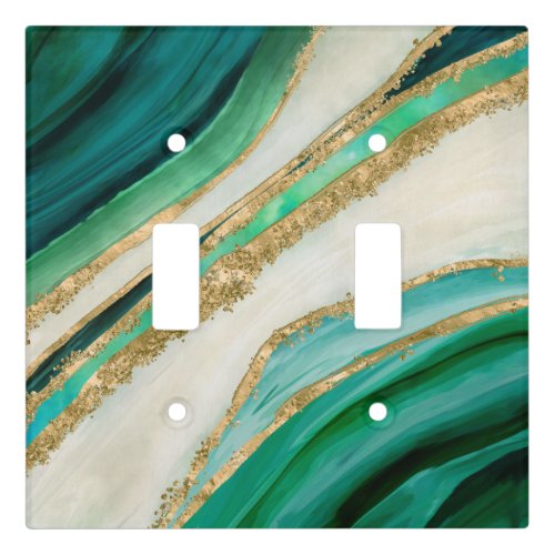 Emerald green watercolor and gold light switch cover