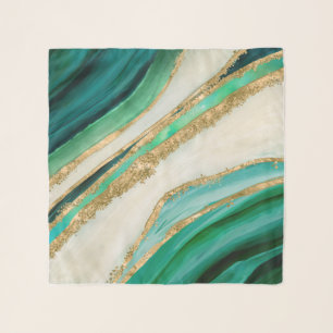 Emerald green watercolor and gold scarf