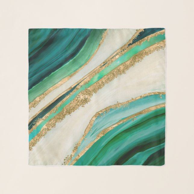 Emerald green watercolor and gold scarf (Front)