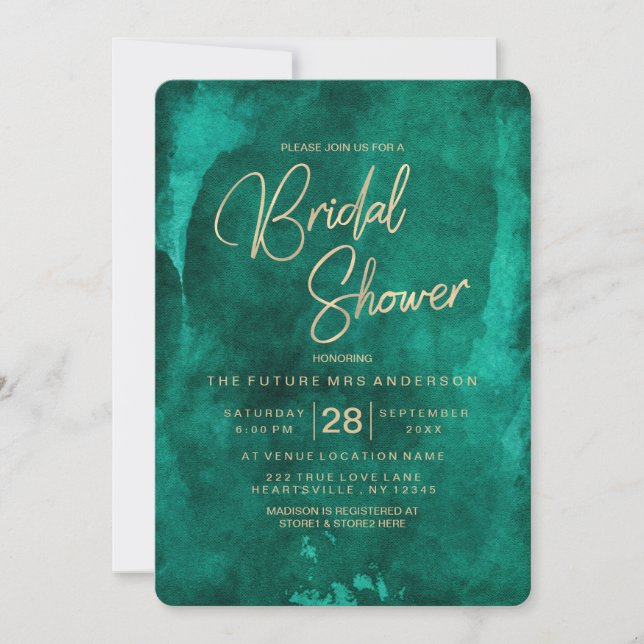 Emerald Green Watercolor Bridal Shower Invitation (Front)