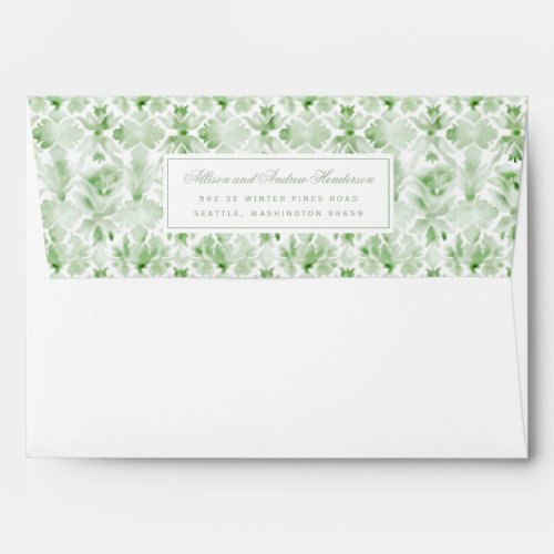 Emerald Green Watercolor Damask Wedding Envelope