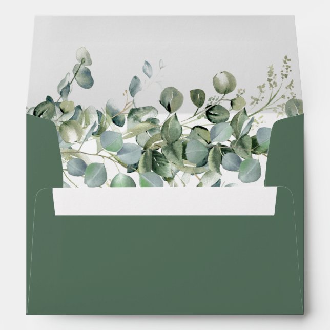 Emerald Green Watercolor Eucalyptus Leaves Envelope (Back (Bottom))