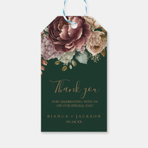 Emerald green Watercolor floral Wedding favors Gift Tags