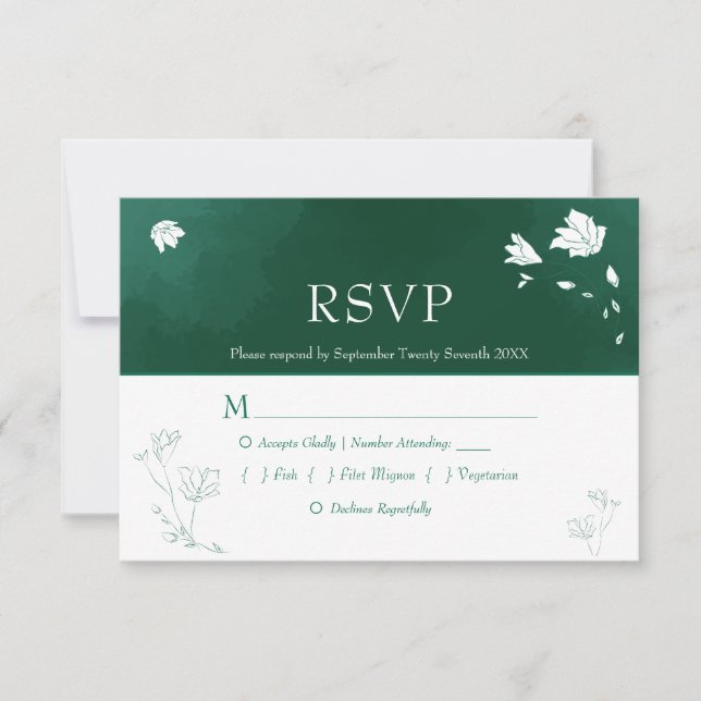 Emerald Green Watercolor Floral Wedding RSVP (Front)