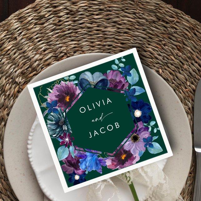 Emerald green watercolor floral Winter Wedding Napkins (Creator Uploaded)