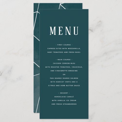 Emerald Green Watercolor Geometric Gala Menu